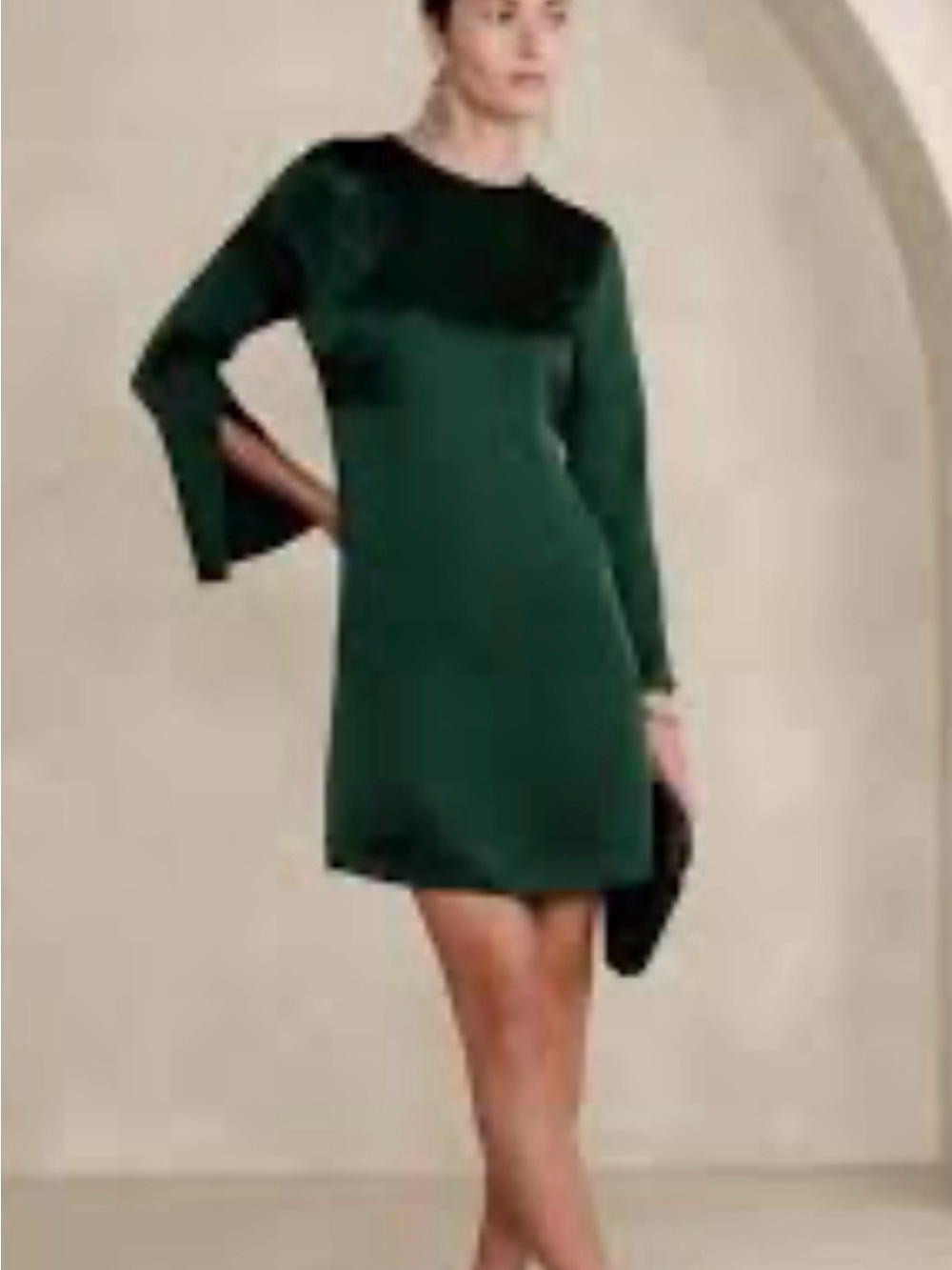 Banana Republic Deep Green Long Sleeve silk Shift Dress PARTY CAREER  size  XL